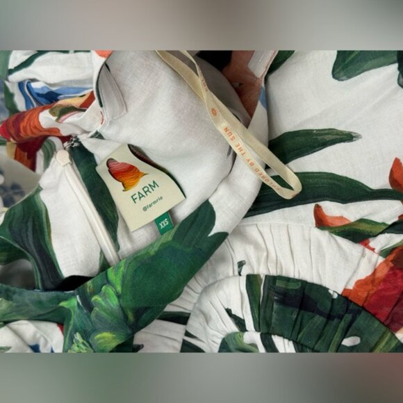 🆕 FARM Rio 🧿 NWOT Midnight Macaw Fiesta Linen Puff-Sleeve Midi Dress, Sz XXS - Picture 14 of 16